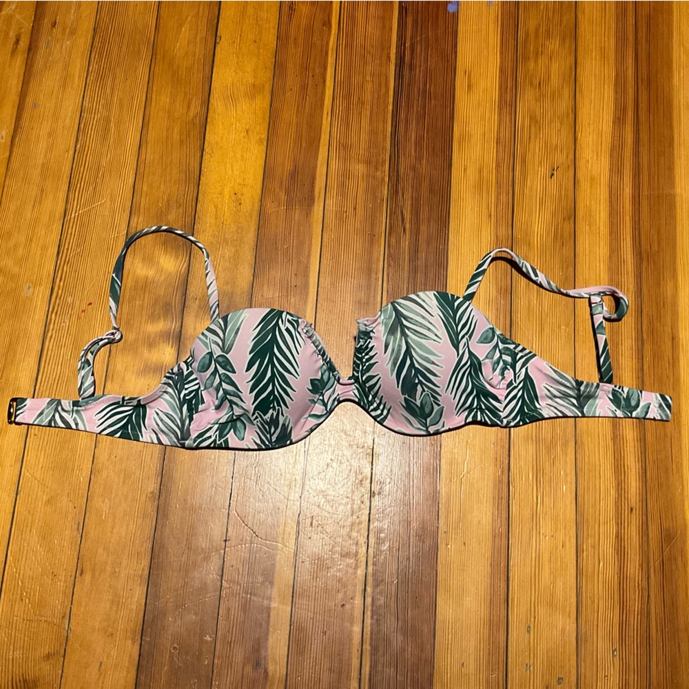 Shade & Shore Pink Tropical Leaf Bikini Top